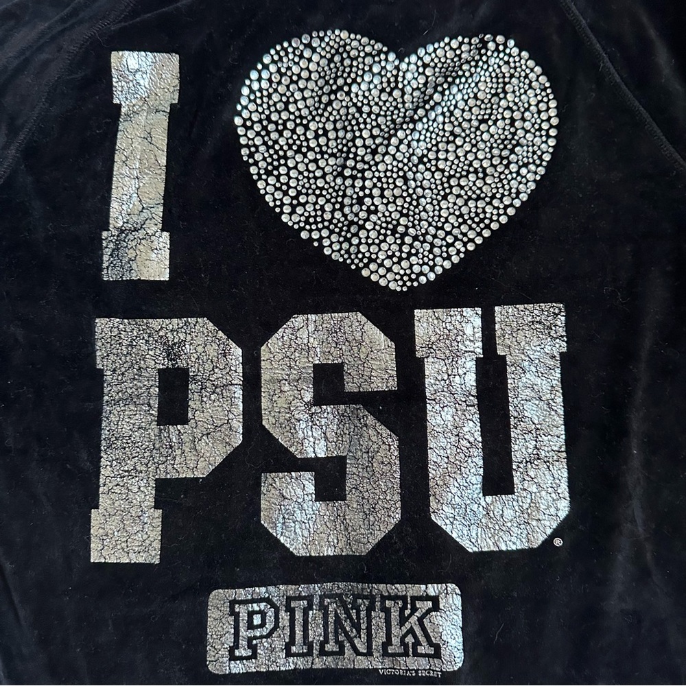 Victoria's Secret PINK | Black and Bling PSU Full Zip Velvet Fur Hoodie | Large - Picture 3 of 9